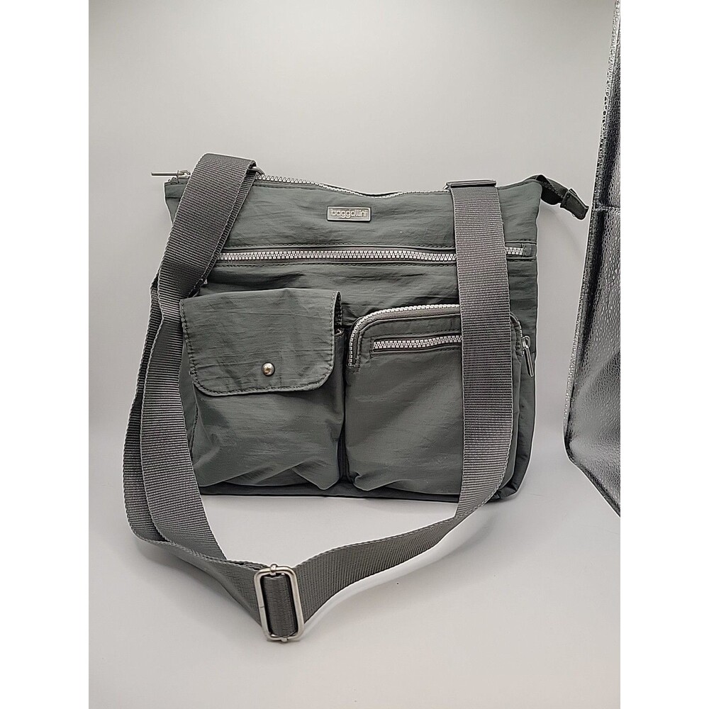 BAGGALLINI Gray Crossbody Messenger Bag Travel All-in- One Purse Yellow Lining